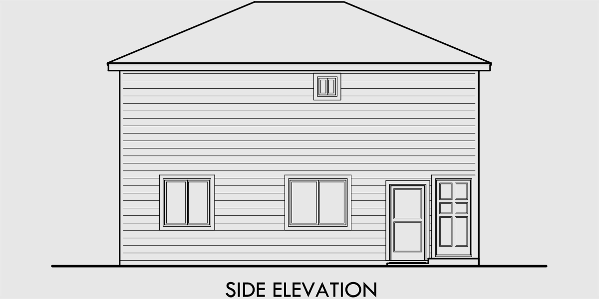 House side elevation view for 10143 Carriage Garage Plans, apartment over garage, ADU plans, 10143