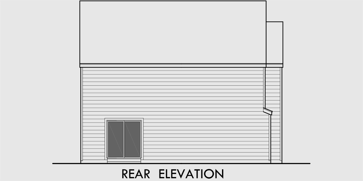 House rear elevation view for T-402 Triplex house plans, corner lot multifamily plans, triplex house plans with garage, T-402