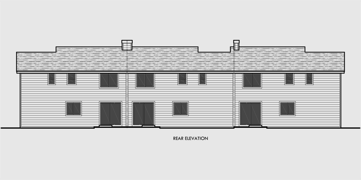 House side elevation view for T-396 Triplex  house plans, triplex plans with garage, townhouse plans, T-396