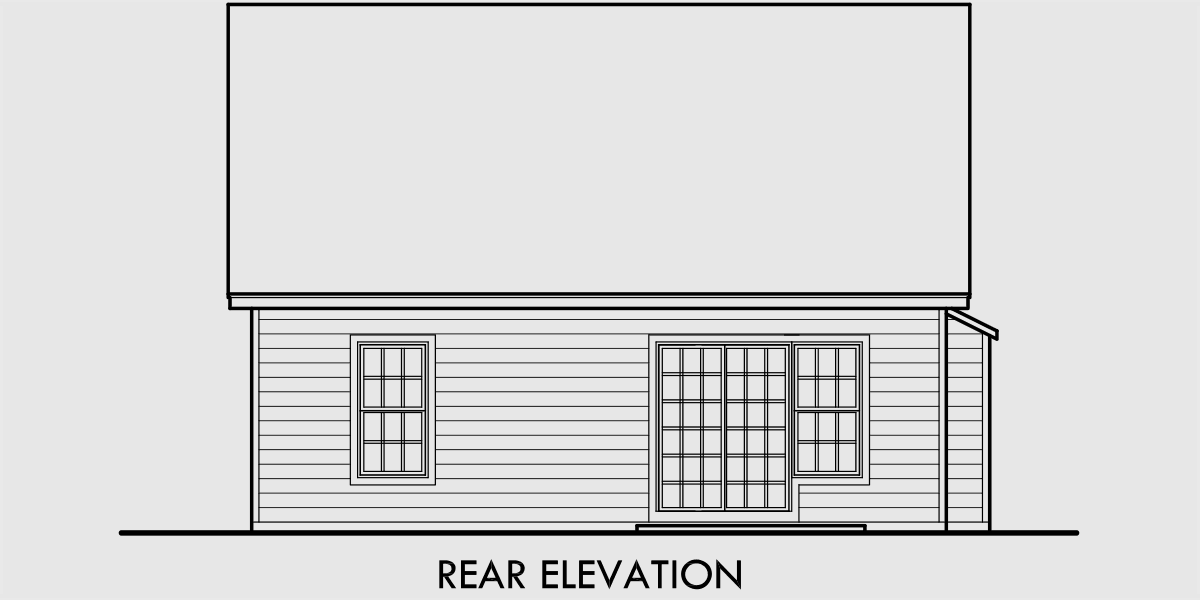 House rear elevation view for 10128 Bungalow house plans, 1.5 story house plans, large kitchen island, house plans with front porch,3d house plans, 10128