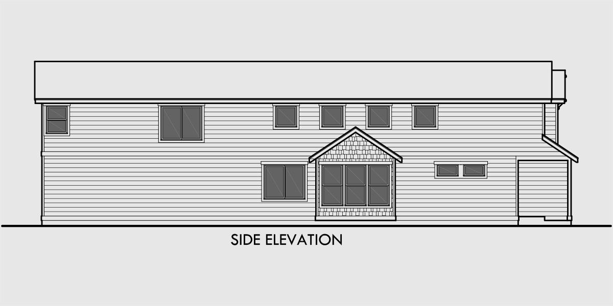 House side elevation view for 10133 Narrow lot house plans, small lot house plans, 15 ft wide house plans, small craftsman house plans, house plans with rear garage, 10133
