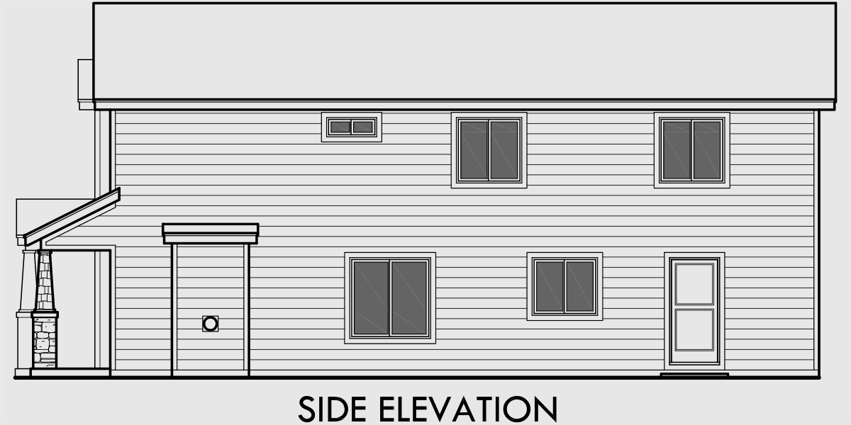 House front drawing elevation view for 10139 Narrow Two Level House Plan 6 Bedrooms