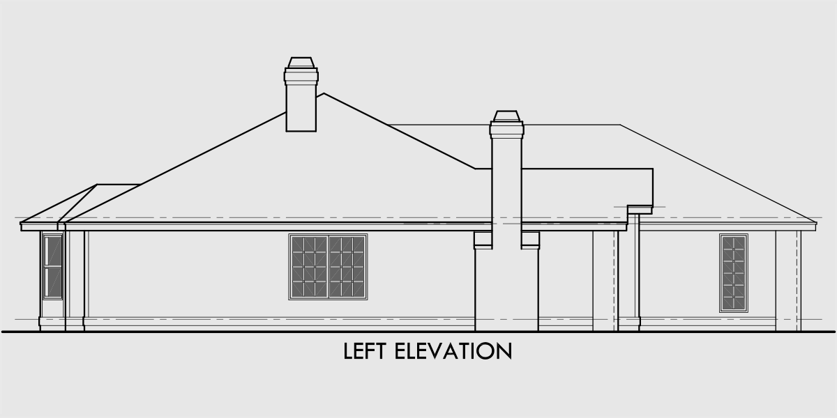 House rear elevation view for 9576 one story house plans, single level house plans, 3 bedroom house plans 9576