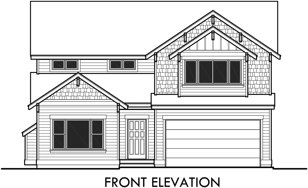House front drawing elevation view for 10012 House plans, 2 story house plans, 40 x 40 house plans, walkout basement house plans, 10012
