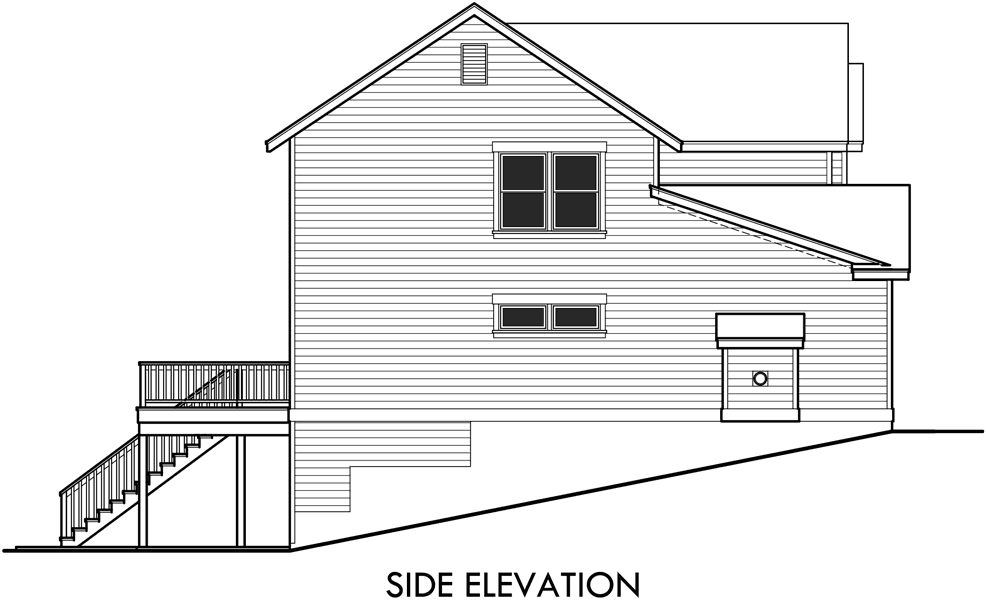 House side elevation view for 10012 House plans, 2 story house plans, 40 x 40 house plans, walkout basement house plans, 10012