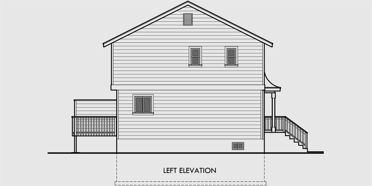 House rear elevation view for D-520 Duplex plans with basement, 3 bedroom duplex house plans, small duplex house plans, affordable duplex plans, d-520