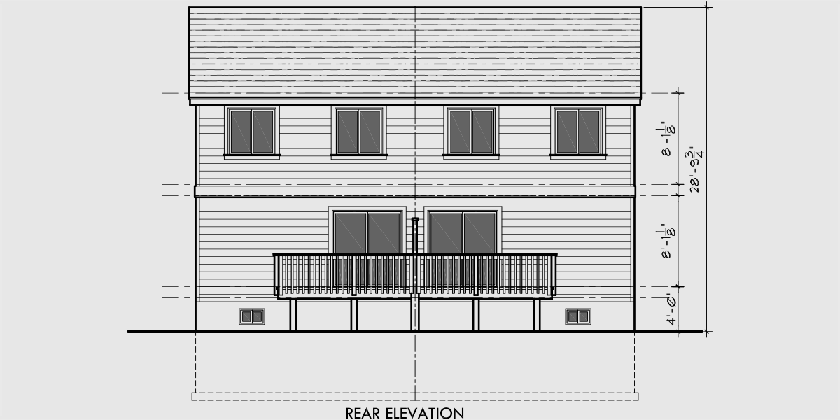 House side elevation view for D-520 Duplex plans with basement, 3 bedroom duplex house plans, small duplex house plans, affordable duplex plans, d-520