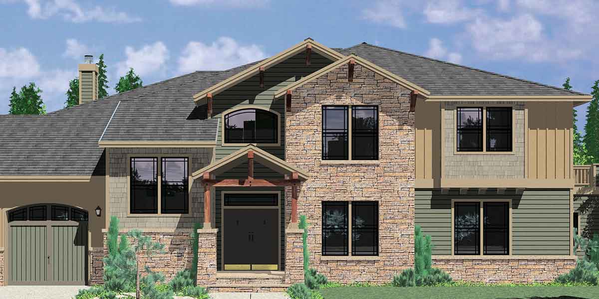 House rear elevation view for 10113 Luxury House Plans, Craftsman house plans, 4 bedroom house plans