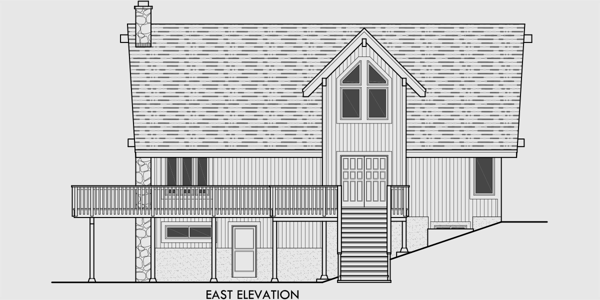 House front drawing elevation view for 10082 A frame house plans, house plans with loft, mountain house plans, basement, 10082