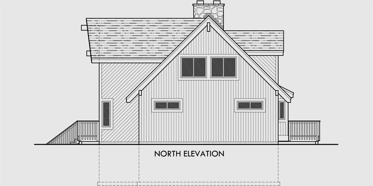House rear elevation view for 10082 A frame house plans, house plans with loft, mountain house plans, basement, 10082