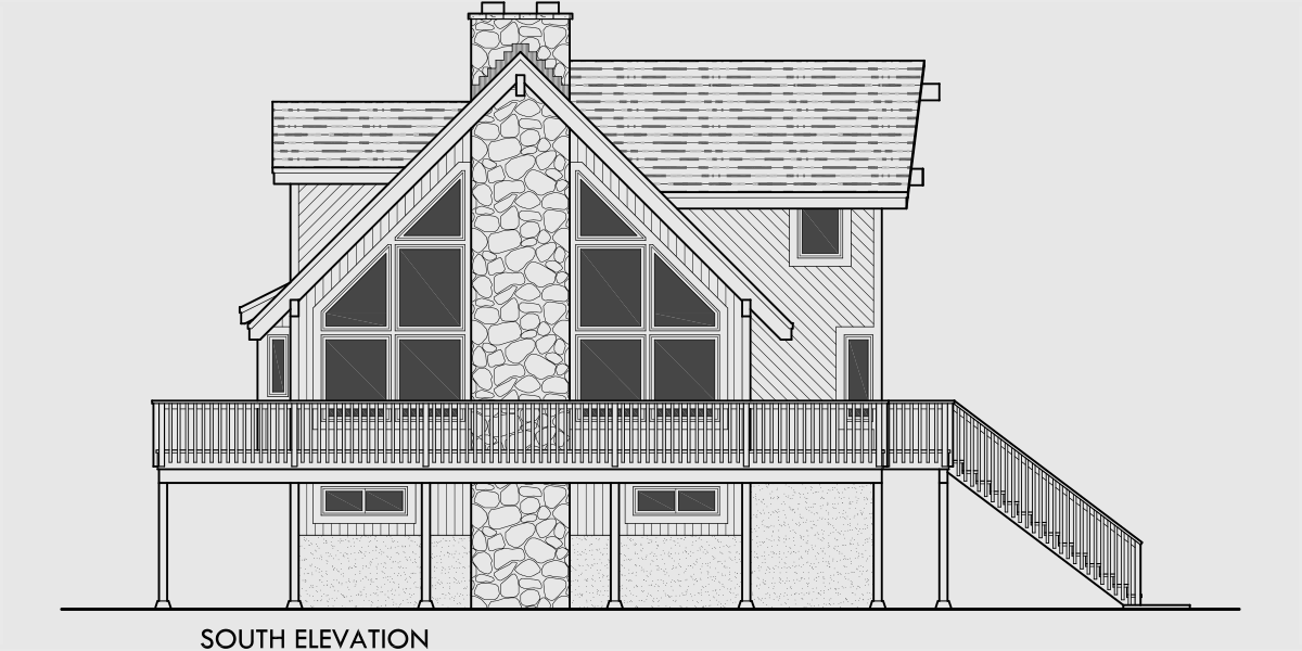 House front color elevation view for 10082 A frame house plans, house plans with loft, mountain house plans, basement, 10082