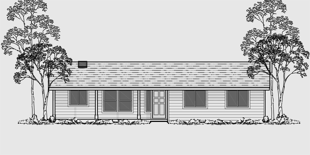 House front color elevation view for 10046 Single level house plans, 3 bedroom house plans, covered porch house plans, 10046