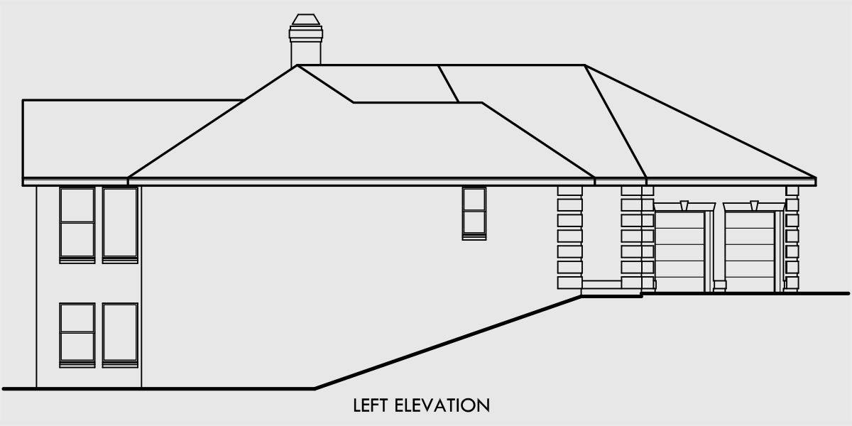 House side elevation view for 9905 Ranch house plans, daylight basement house plans, sloping lot house plans, mother in law house plans, 9905