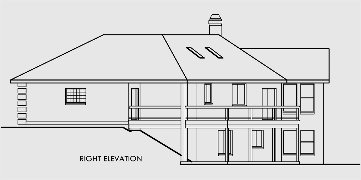 House rear elevation view for 9905 Ranch house plans, daylight basement house plans, sloping lot house plans, mother in law house plans, 9905