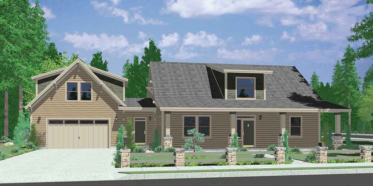 House front color elevation view for 10142 Country House Plan, Carriage Garage, Master Bedroom on Main Floor