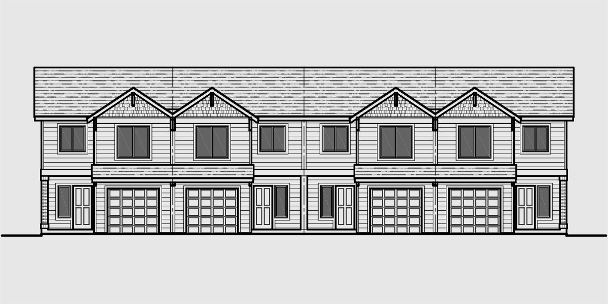 House front drawing elevation view for F-563 4 plex building plans, 4 bedroom house plans, row house plans, F-563