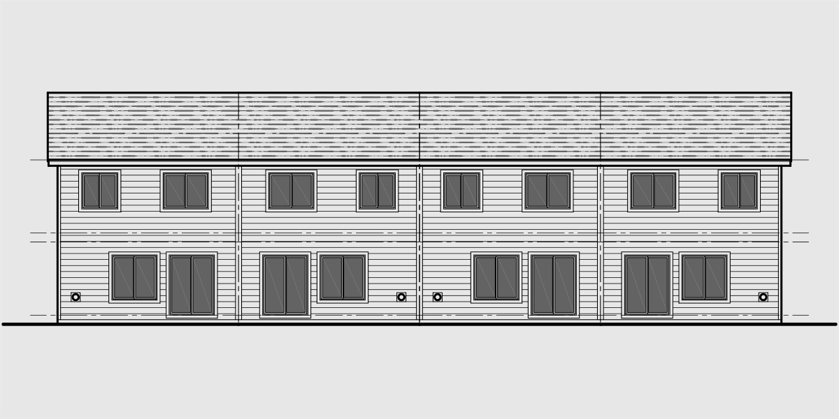 House side elevation view for F-563 4 plex building plans, 4 bedroom house plans, row house plans, F-563