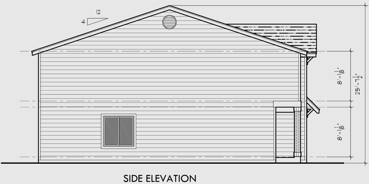 House rear elevation view for F-563 4 plex building plans, 4 bedroom house plans, row house plans, F-563