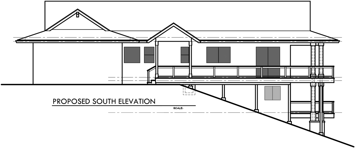 House side elevation view for 10155 Residential Remodel House Plans for Portland, Beaverton, Lake Osewgo, Multnomah, Clackamas, and Washington County
