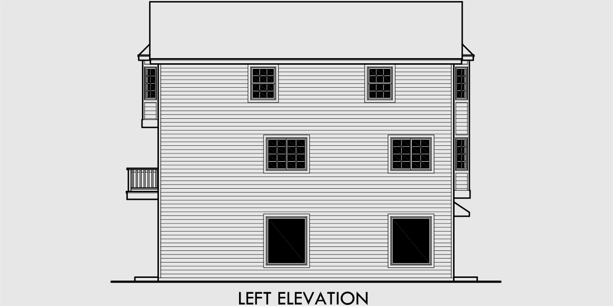 House rear elevation view for D-468 Triplex House Plans, D-468, Mixed Use House Plan, Condo Plans, Retail Office Space