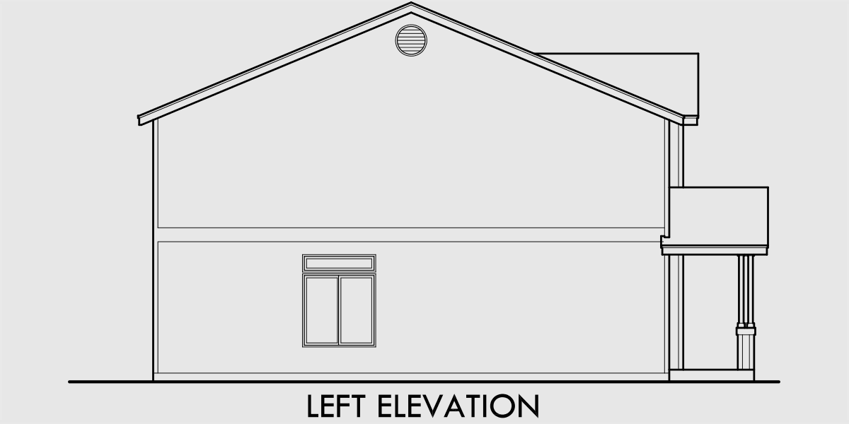 House rear elevation view for 10159 Narrow Lot House Plan at 22 feet wide with open Living area 3 bedroom 2.5 baths 1 car garage gable roofs