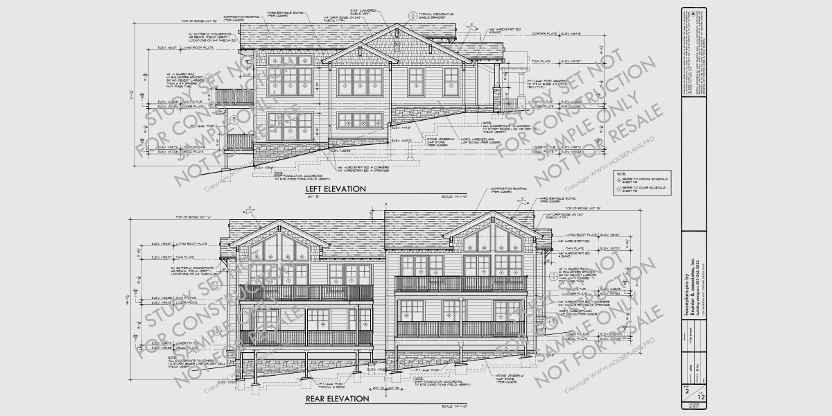 House front drawing elevation view for Bid Free Sample Bid Set Construction Documents