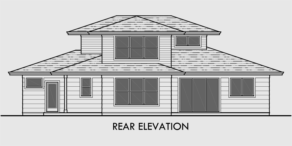 House side elevation view for 10160 Modern Prairie house plans, Hood River house plans, Master bedroom on main floor, 10160
