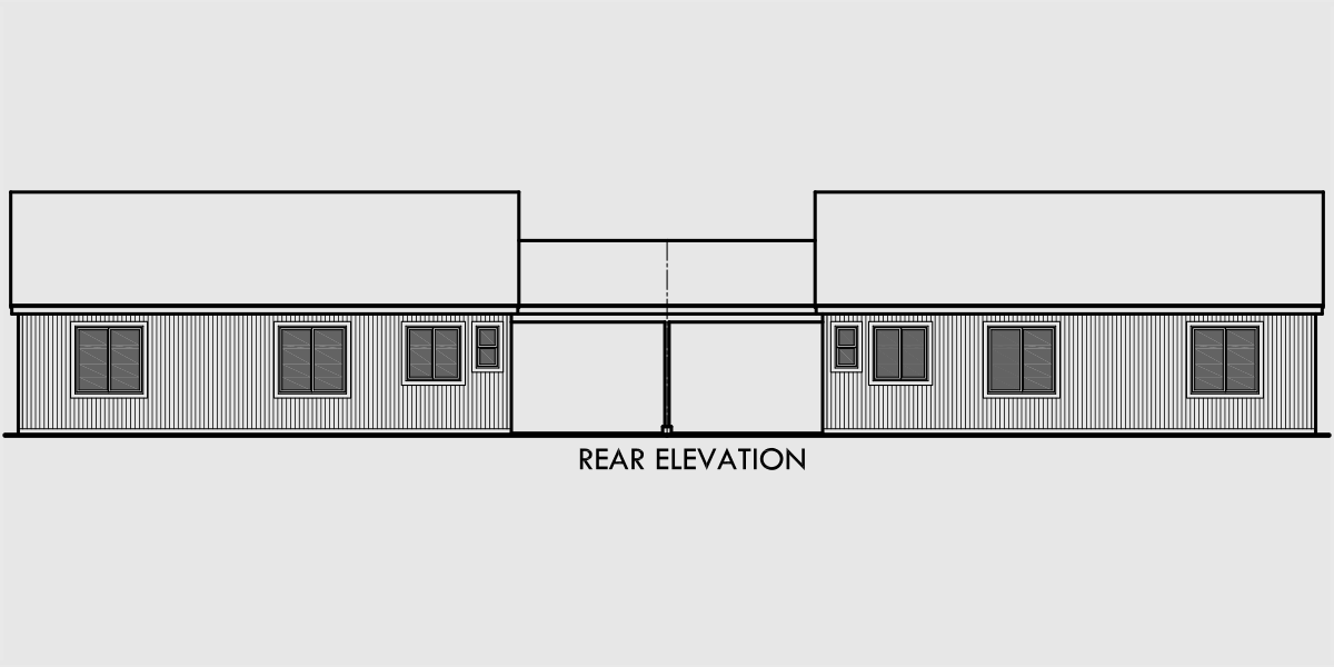 House side elevation view for D-590 Duplex house plans, one story duplex house plans, duplex house plans with garage, 3 bedroom duplex plans, D-590