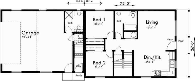 Duplex House Plans, Apartment Over Garage, ADU Floor Plans