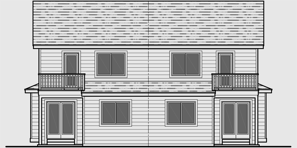 House side elevation view for D-550 Duplex house plans, narrow lot duplex house plans, master on the main duplex plans, 2 story duplex house plans, duplex house plans for Canada, D-550