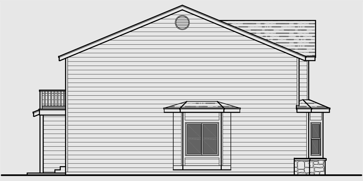 House rear elevation view for D-550 Duplex house plans, narrow lot duplex house plans, master on the main duplex plans, 2 story duplex house plans, duplex house plans for Canada, D-550