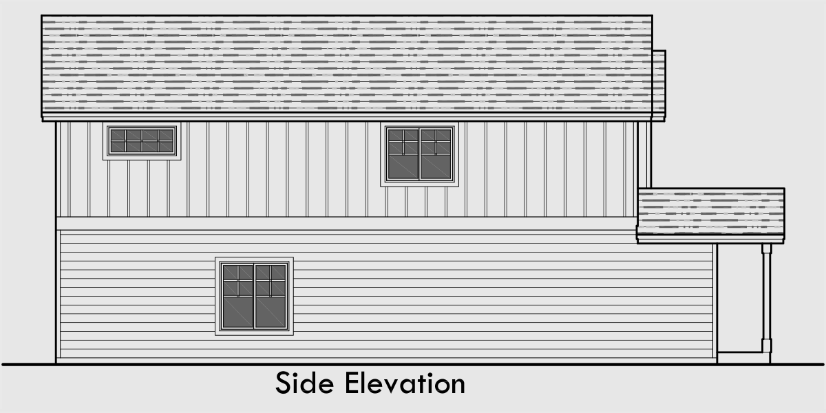 House side elevation view for D-541 Duplex house plans, narrow row house plans, duplex house designs, multi unit house plans, duplex house plans with garage, D-541
