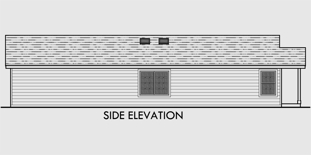House side elevation view for D-529 Duplex house plans, one level duplex house plans, duplex home designs, duplex house plans with garage, narrow duplex house plans, single story duplex house plans, D-529