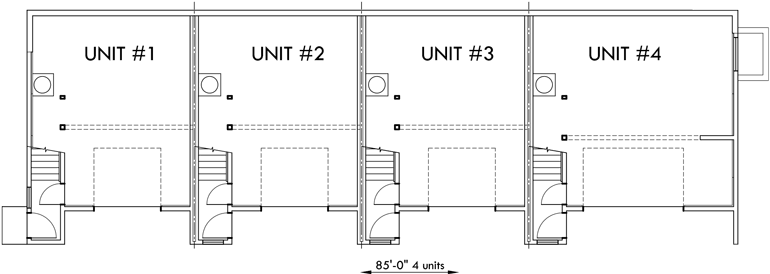 Lower Floor Plan 2 for 4 plex plans, fourplex with owners unit, quadplex plans with garage, 3 bedroom 4 plex house plans, F-537