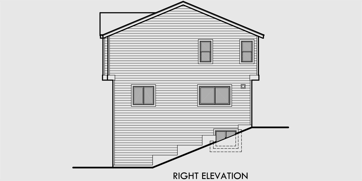 House side elevation view for F-537 4 plex plans, fourplex with owners unit, quadplex plans with garage, 3 bedroom 4 plex house plans, F-537