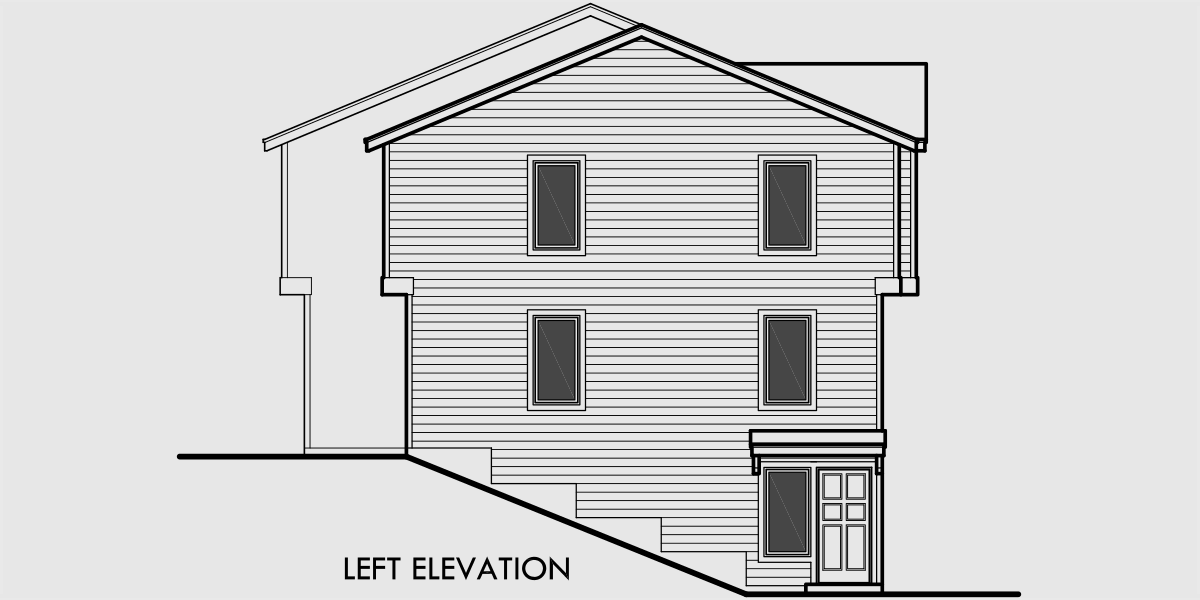 House side elevation view for F-551 4 plex plans, fourplex with owners unit, quadplex plans with garage, 3 bedroom 4 plex house plans, F-551