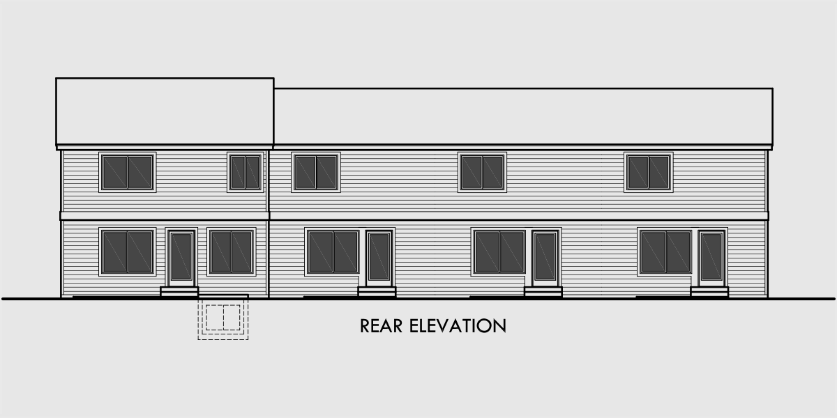 House front drawing elevation view for F-551 4 plex plans, fourplex with owners unit, quadplex plans with garage, 3 bedroom 4 plex house plans, F-551