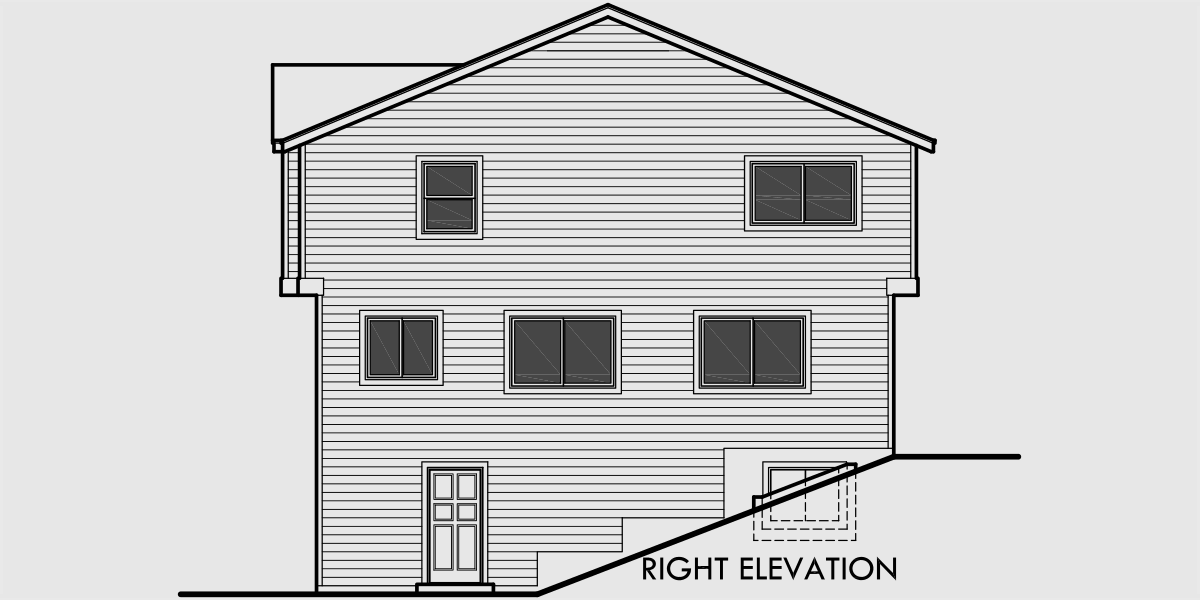 House rear elevation view for F-551 4 plex plans, fourplex with owners unit, quadplex plans with garage, 3 bedroom 4 plex house plans, F-551