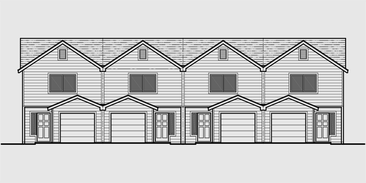House front color elevation view for F-542 4 plex plans, fourplex plans, 2 master bedroom   plans, F-542