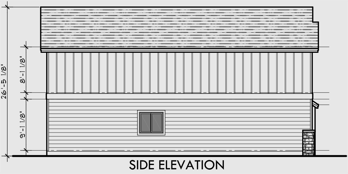 House side elevation view for F-550 Fourplex plans, 4 plex plans, 3 bedroom 4 plex plans, townhouse plans, F-550