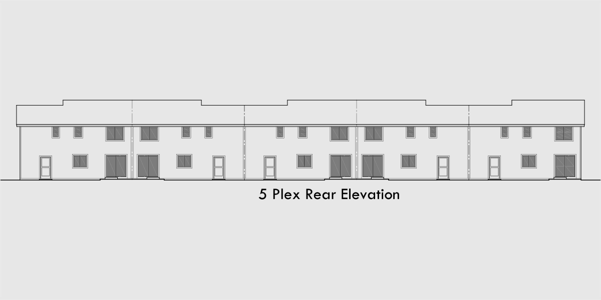 House side elevation view for FV-567 Five plex, 5 unit row house, 5 unit townhouse, 3 bedroom multifamily, multifamily with garages, FV-567