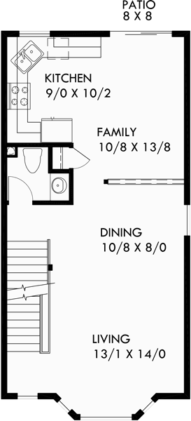 Main Floor Plan for FV-568 5 unit house plans, 5 unit townhouse plans, 2 bedroom 5 plex plans, fiveplex with garage, FV-568