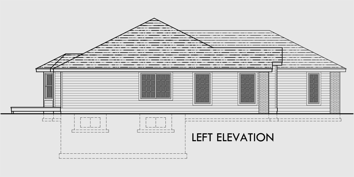 House rear elevation view for 10170 Sprawling Ranch house plans, house plans with basement, house plans with 3 car garage, house plans with game room, house plans with two master suites,10170