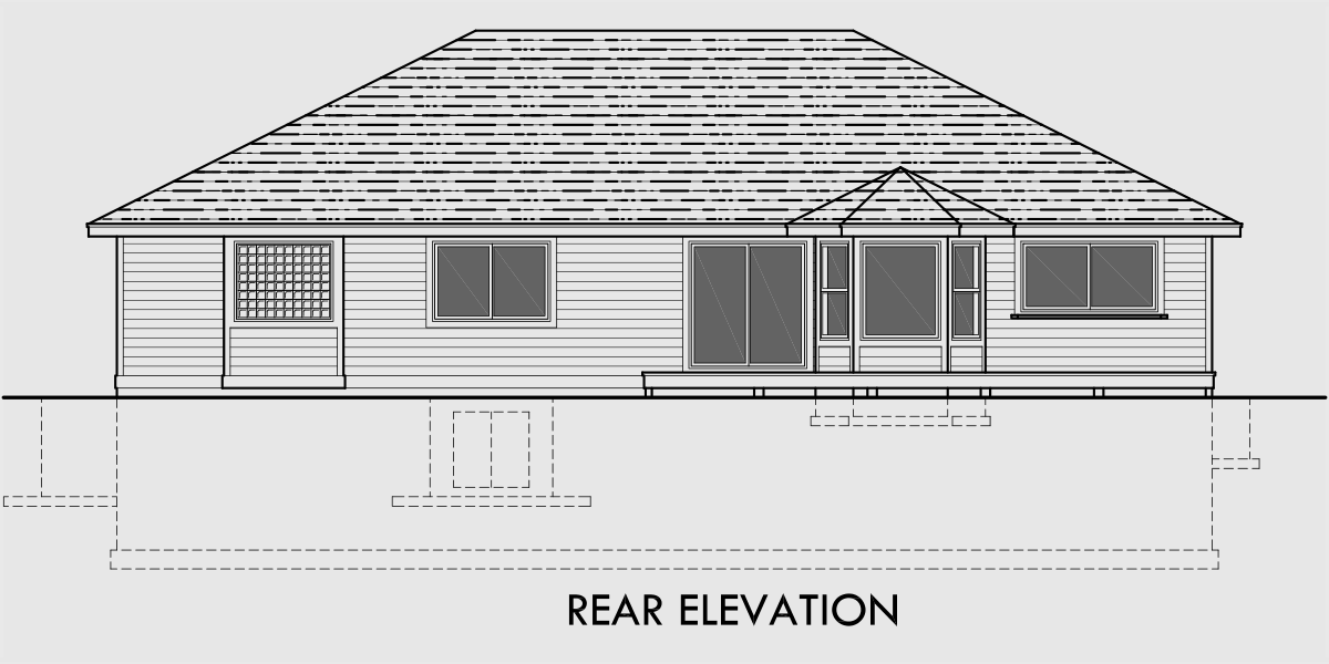 House side elevation view for 10170 Sprawling Ranch house plans, house plans with basement, house plans with 3 car garage, house plans with game room, house plans with two master suites,10170