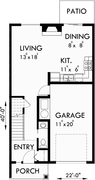 Main Floor Plan for F-570 Fourplex house plans, 3 bedroom fourplex plans, 2 story fourplex plans, fourplex house plans with garage, brick fourplex plans, F-570