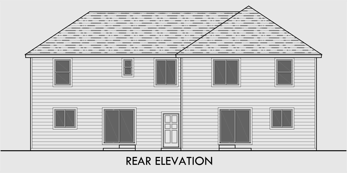 House front drawing elevation view for D-575 Duplex house plans, owners unit duplex house plans, duplex house plans with storage, Victorian duplex house plans, D-575