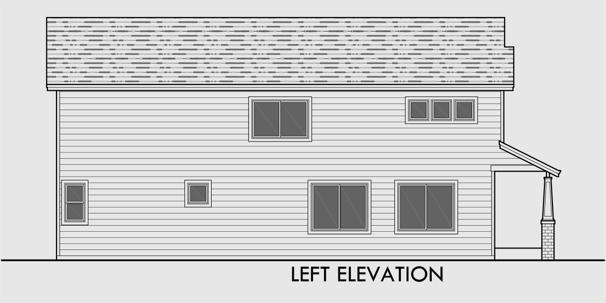 House side elevation view for D-601 Craftsman duplex house plans, house plans with rear garages, 3 bedroom duplex house plans, narrow townhouse plans, D-601