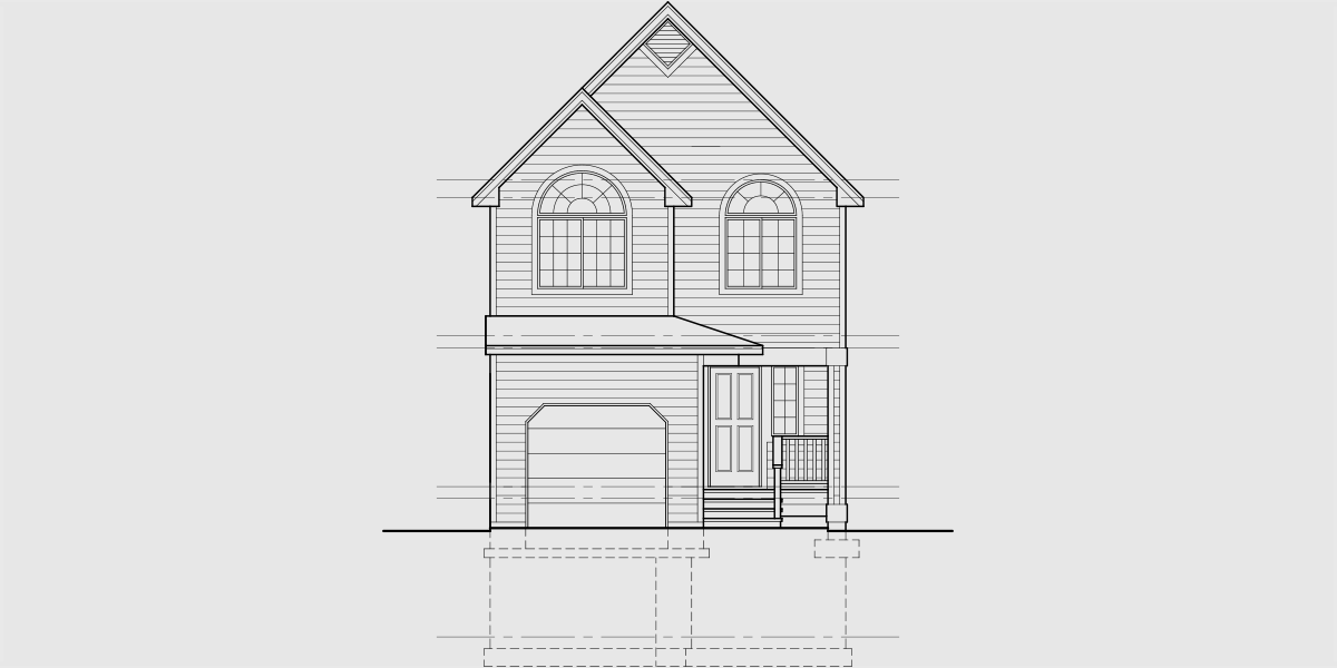 House front color elevation view for 10176 Narrow lot house plans with basement, 10176