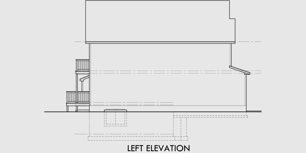 House side elevation view for 10176 Narrow lot house plans with basement, 10176