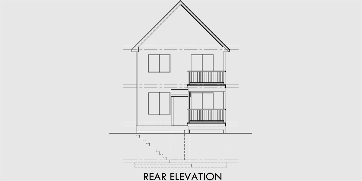 House front drawing elevation view for 10176 Narrow lot house plans with basement, 10176